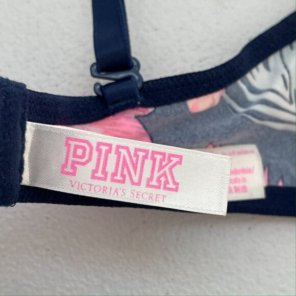 VICTORIAS SECRET PINK BRA 32C Padded Push Up Wear Everywhere Pink Spellout - Picture 7 of 9